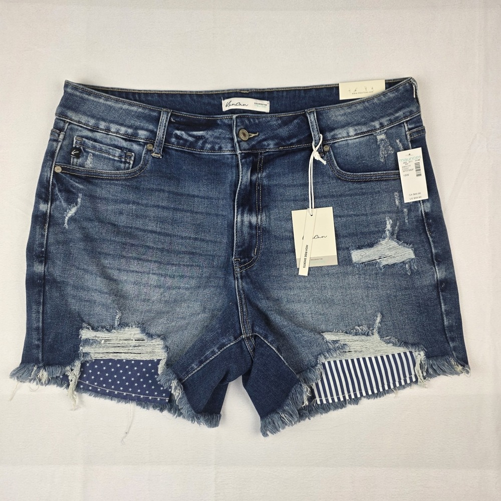 KanCan Shorts Womens Size 18 High Rise Distressed Blue Denim‎ Bottoms New